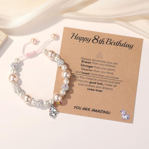 Image of Kvekstio Unicorn Gift Happy Bday Bracelet with Unicorn Charm Gift for 3 4 5 6 7 8 9 10 Years Old Daughter Granddaughter Niece