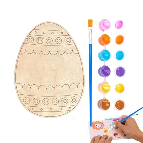 PRIMUZ Kit de huevos de madera para pintar, kit de bricolaje de huevos de Pascua – Decorador de huevos de Pascua de madera con pincel, decoración de fiesta de Pascua, cesta de Pascua, fomenta la