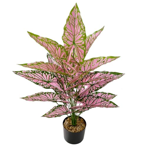 Aglaonema Plant with Variegated Green and Red Leaves, Fake Tree Leaf Simulation Flower Bonsai for Party Decoration Artificial Plants Floor Home Room Decor Ornament (Pink No Flowerpot, 75cm)