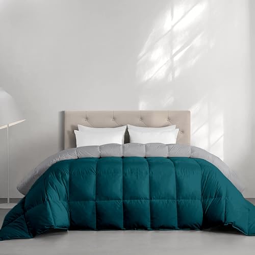 Image of Restful Sleep Reversible All Weather Comforter King Size - Dohar /Rajai /Blanket /Duvet -250 GSM Quilt Soft Microfiber Fill King Size (92 inchX106 inch) - Teal /Silver Grey Color