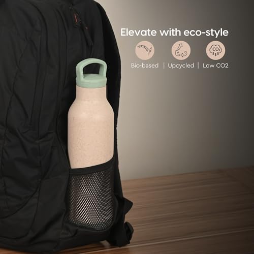 Image of Eha Earth Friendly Eco Spring Water Bottle for Office & Schools | Stainless Steel Water Bottle for Kids and Adults Made with Rice Husk | Leakproof |1 Unit, 900 ml | Celeste