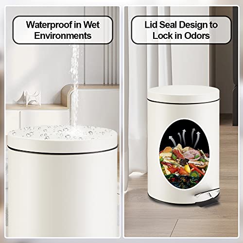 Husery 12Liter/3.2 Gallon Step-On Trash Can With Foot Pedal, Removable Inner Buckets, Soft-Close Lid, Hands-Free For Office, Kitchen And Home (Beige) #TOP2