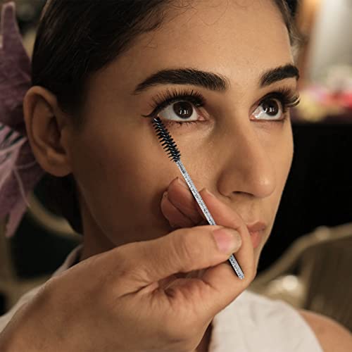 100 Pcs Disposable Mascara Wands, Crystal Eyebrow Spoolies Brush For Eyelash Extensions, Black Lash Brushes With Container #TOP6