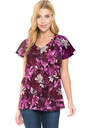 Image of LEEBE Women and Plus Size Printed Mesh Ruffle Top (Small-5X)