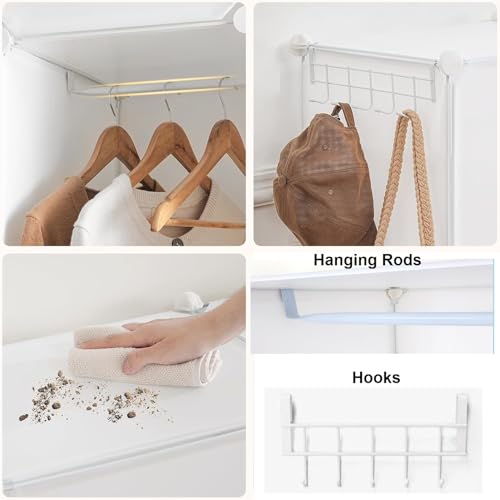 KRISHYAM® Portable Collapsible Plastic Wardrobe Closets 8 Storage Cube Closets with 1 Hanging Rod & 8 Doors,Multipurpose Kids Wardrobe for Baby Clothes/Book/Towels/Toy/Shoes (White)