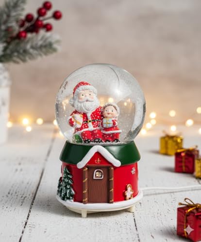 Image of Delightful Santa Claus Toy Christmas Ball| Musical Snow Shower Globe | Animated Plush Christmas Decoration | Animated Jolly Santa Figurine | House | PoPo Toys