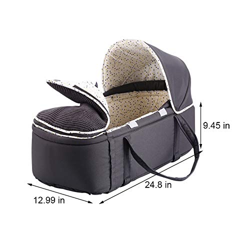 Olpchee Portable Baby Carrycot Baby Travel Bed Crib Infant Transporter Basket with Canopy and Handle for 0-12 Months Babies
