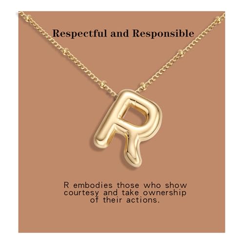 BOLAGTIER Chuncky Bubble Letter Necklace Trendy Jewelry Gift (R, Gold)