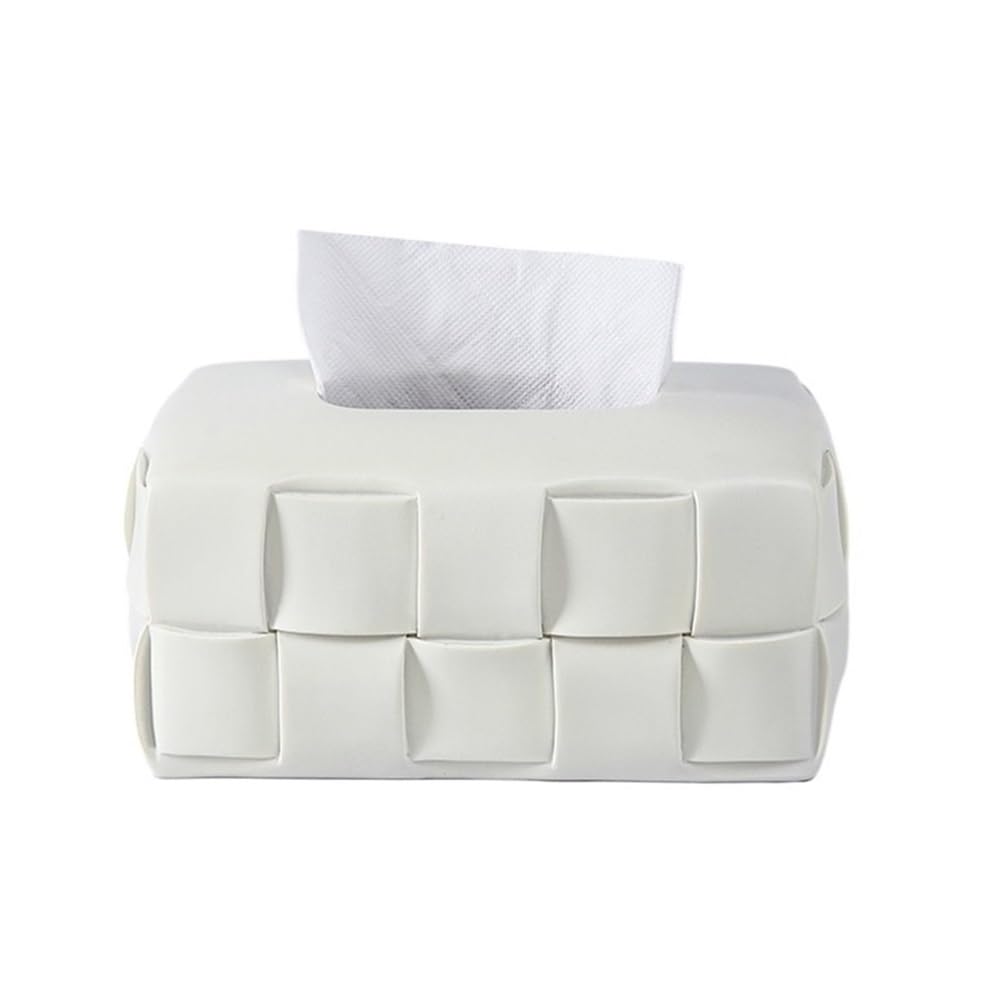 Tissue Case Tissue Box Ceramic Square Woven Texture Home Living Room Desktop Organizer Tissue Dispenser(White)