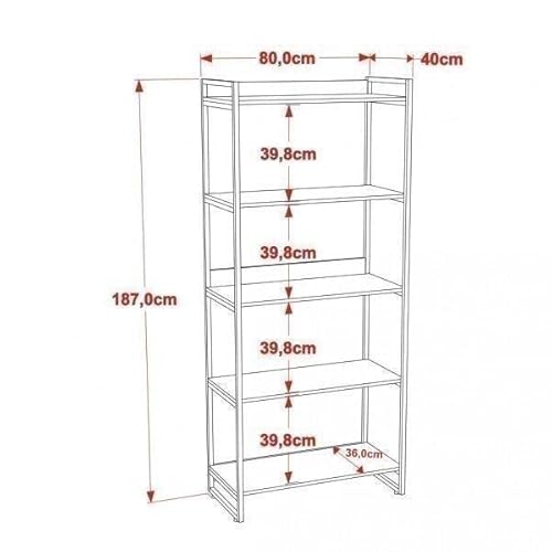 Estante Multiuso 5 Prateleiras 187cmx80cm Industrial Kuadra Compace Nogal