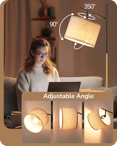 Image of EDISHINE Black Gold Modern Floor Lamps for Living Room, Arc Standing Lamp | Bulb Included, 3 Color Temperatures, Flexible Lampshade, Foot Switch, Weighted Base, Tall Light for Office, Bedroom