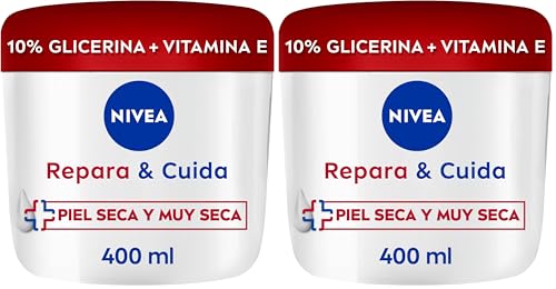 NIVEA Repara & Cuida Crema hidratante corporal, facial y para manos (1 x 400 ml), crema hidratante 72 h con glicerina y vitamina E pura, para piel seca y muy seca (Paquete de 2)