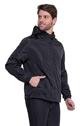 Jaqueta Corta Vento com Capuz e Revestimento Interno, Masculina (G, Preto)