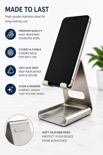 Image of Glangeh Universal Mobile Holder Stand with Stainless Steel Body, Anti Skid Design, Light Weight for All Smartphones, Tablets