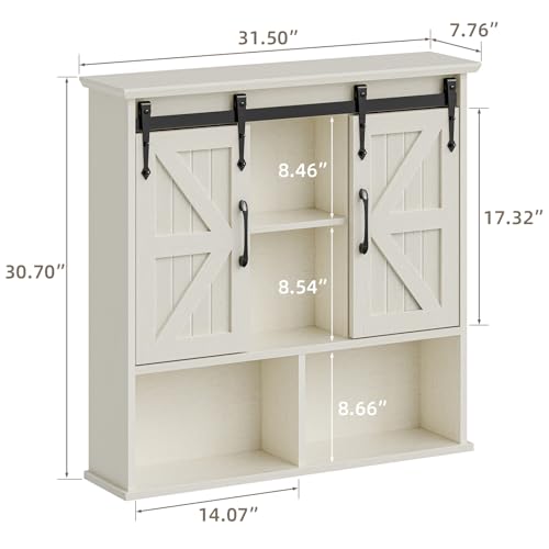 Image of Vabches Bathroom Wall Cabinet, Farmhouse Medicine Cabinet, White