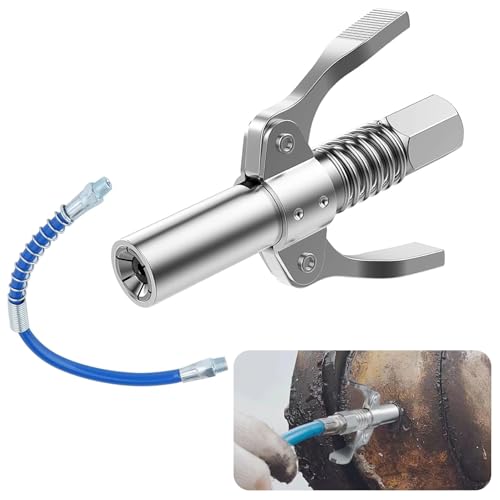 Grease Gun Coupler Adapter, G Coupler for Grease Guns Quick Release Grease Couplers Mouthpiece Set with 30CM Nozzle Hose, Double Handle Gear Oil Nozzle Compatible with All Standard Automotive