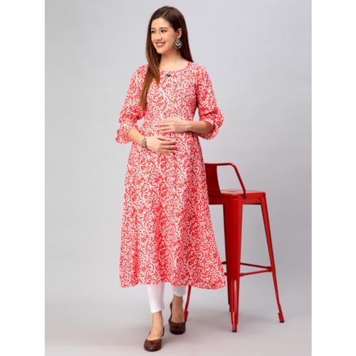 Image of CEE 18 Cotton Rayon A-Line Flaired Maternity Feeding Kurti for Women with Zippers | Pregnancy Dress for Women | Breastfeeding Dress for Women | Nursing Dress for Women Pre and Post Pregnancy