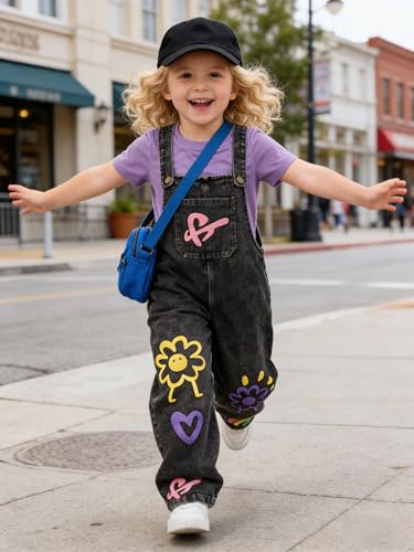 Image of OLMRJKD Toddler Girl Summer Clothes Short Sleeve Denim Overall Jumpsuit with Top Girls Spring Outfits Set