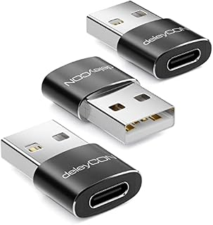 deleyCON Adapter USB C do USB [3 Sztuki] USB Gniazdo C do USB Wtyku A - do PC Komputera Laptopa Notebooka Aluminium Czarny