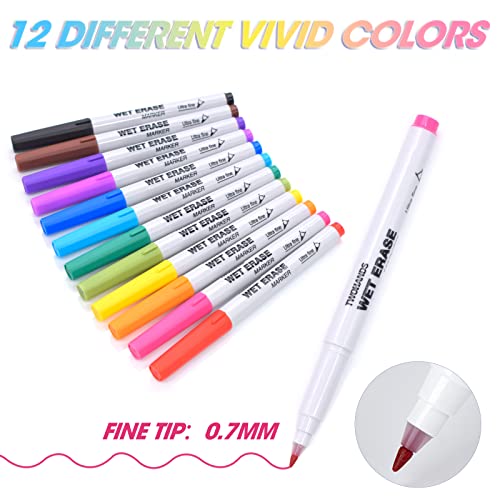 TWOHANDS Wet Erase Markers Ultra Fine Tip,0.7mm,Low Odor,Extra Fine Point,12 Assorted Colors,Whiteboard Markers for Office,Home,or Planning Dry Erase Board,20703 image 8