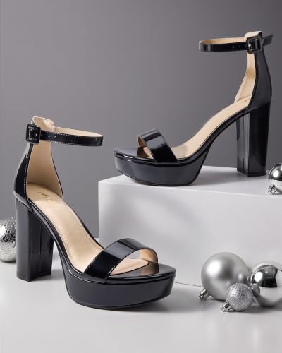Image of Ankis Chunky Platform Heels 4 Inch Block Heeled Sandals for Women