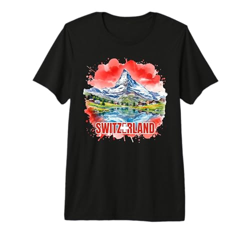 Swiss National Flag Patriotic Switzerland Pride Watercolor Premium T-Shirt