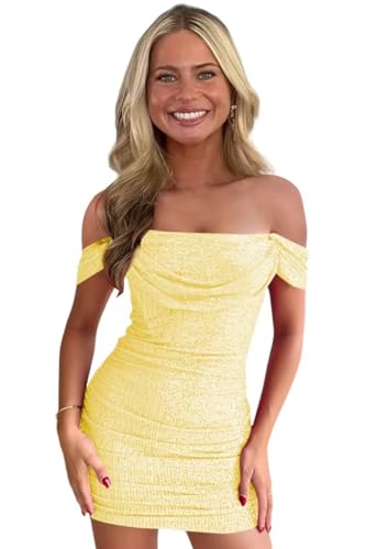 Loyeloy Short Homecoming Dresses for Teens 2025 Sparkly Sequins Cowl Neck Bodycon Sheath Prom Dress