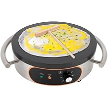 Commercial 16 In Electric Crepe Maker, Cast Iron Cooking Surface, Stainless Steel Base, Includes Batter Spreader Spatula, Adjustable Temperature Control 1500W 110V