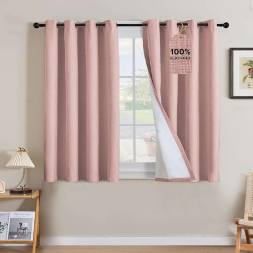 H.VERSAILTEX 100% Blackout Linen Curtains 45"L 2 Panels Heathered Baby Pink