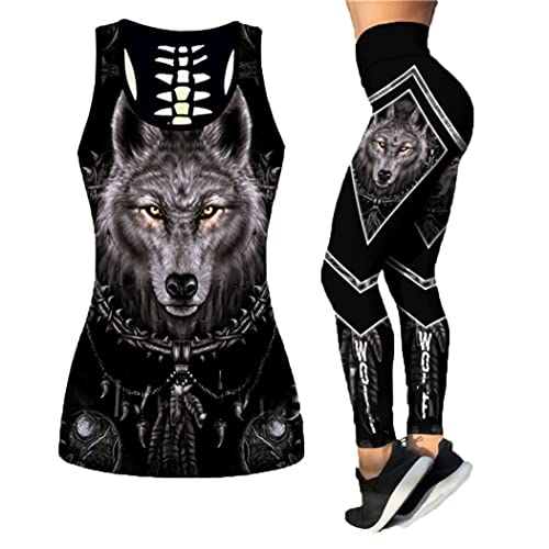 Débardeur femme imprimé loup 3D ensemble leggings vêtements décontractés L