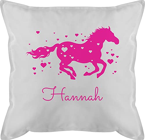 Kissen 50x50 - Pferd - Pferde Geschenk M&auml;dchen - 50 x 50 cm - Wei&szlig; - pferdekissen Horse schmusekissen Reiter zierkissen personalisiertes personalisierte pferdeliebhaber Name pferdemotiv