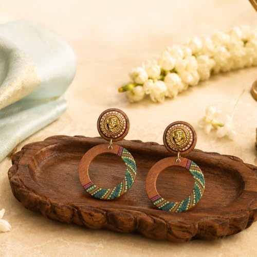 Image of Handcrafted Boho & Ethnic Earrings for Women - Wooden & Brass Statement Designs in Loop, Swing & Motif Styles
