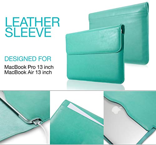 Kuzy Compatible With Macbook Pro 14 Inch Sleeve Leather, 13 Inch Laptop Sleeve For Macbook Air 14 Inch Sleeve M1 M2 Case Cover Laptop Sleeve Pu Leather, Teal #TOP1