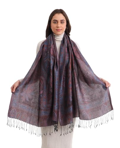 Image of EH KANI GOLD & JAMAWAR SILK SUPER SOFT FLORAL & PAISLEY PASHMINA STOLE SCARF