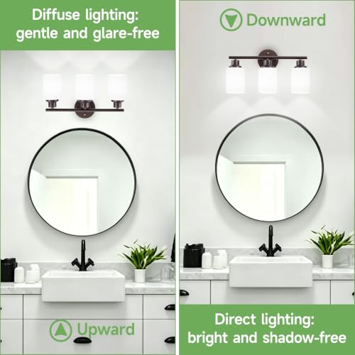 Image of 3-Light Bathroom Light Fixtures, Vanity Lights for Mirror with Textured Milky White Glass Shade, Modern Kitchen Light Fixtures Wall Sconce Light - E26 Base - Oil-Rubbed Bronze