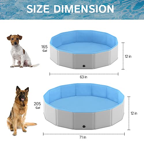 Pmny Foldable Dog Pool, Large Collapsible Pet Bath Swimming Pool, Hard Plastic Kiddie Dog Pet Pool Bathing Tub, Portable Pvc Wading Pool For Pets And Dogs Cats, 63 Inches, Gray, Xx-Large - 63'' #TOP1