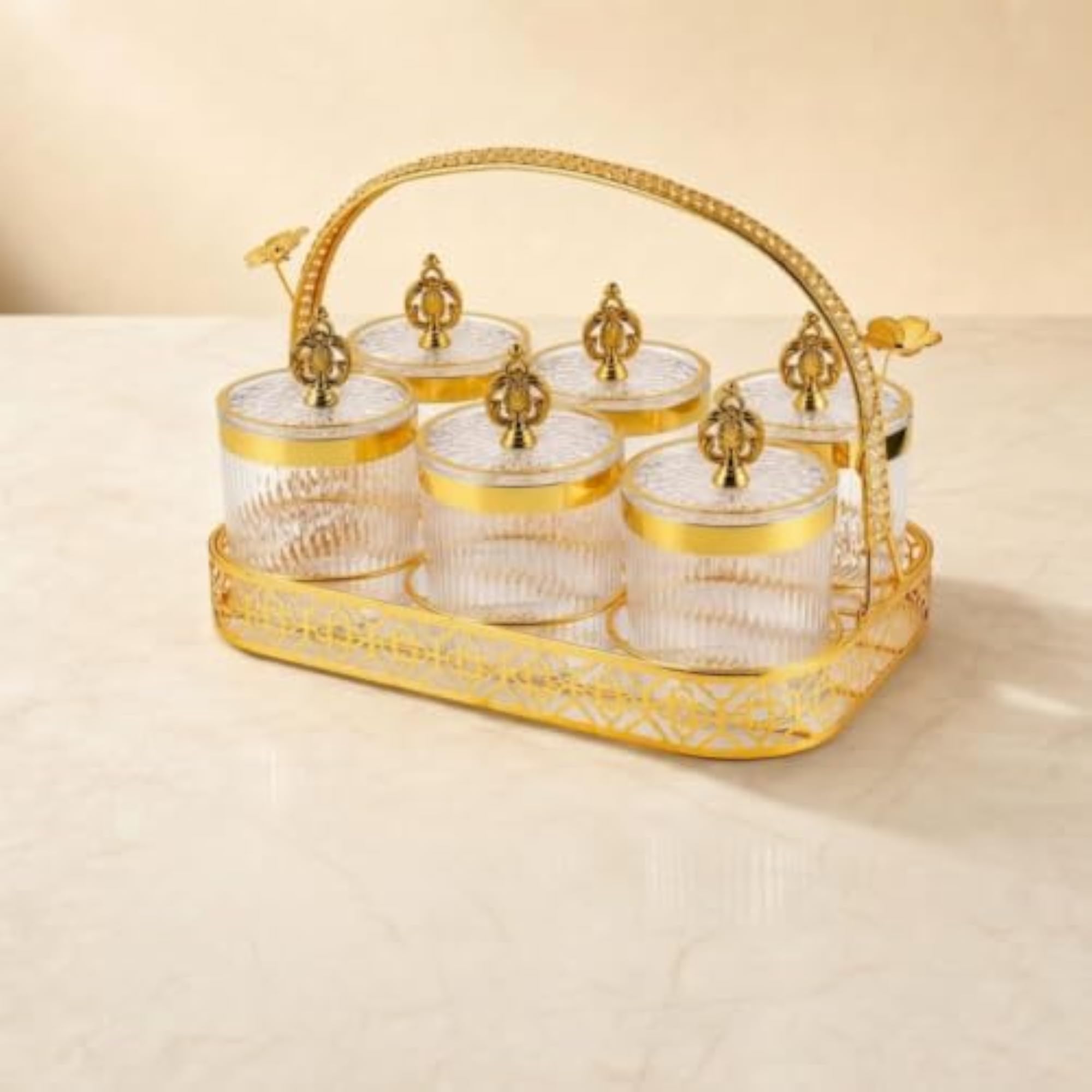 Countertop Jar Organizer with Metal Rack, Elegant Storage Set
