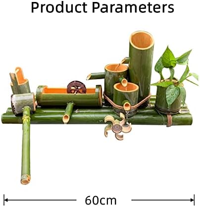 Natural Bamboo Water Fountain, Water Features Kit with Pump & Feng Shui Wheel, Garden Fountains Outdoor Patio, for Indoor Pond Fish Tanks Flower Pots,60cm