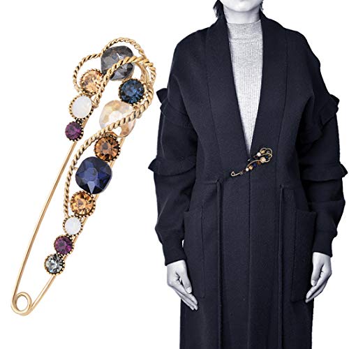 Image of 4.1 inch Vintage Rhinestone Crystal Flower Large Safety Pins Brooch Cardigan Scarf Sweater