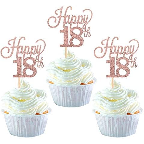 SYKYCTCY 24Pack Happy 18th Cupcake Toppers Glitter Number 18 Eighteen Sweet 18 Cupcake Picks 18th Birthday Wedding Anniversary Party Cake Decorations Supplies Rose Gold Cover