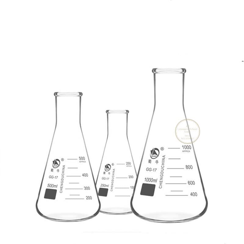 Frasco de vidrio para laboratorio, Matraz cónico triangular de cuello ancho y recto de vidrio de silicato de 50 ml a 1000 ml.(1000ml)
