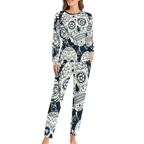 Ensemble de pyjama femme crâne en sucre avec t-shirt manches longues et pantalon de nuit confortable