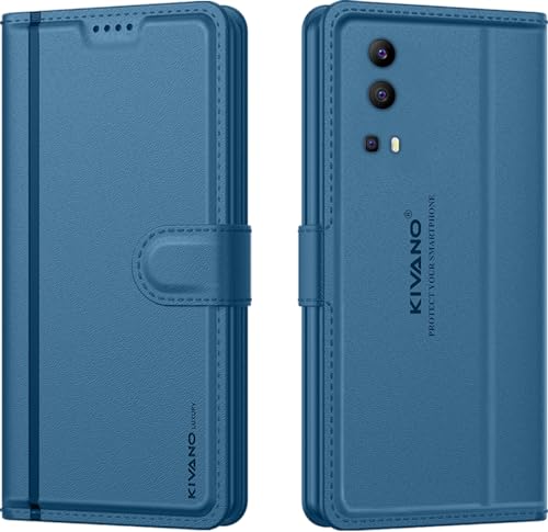 Image of KIVANO LUXE Compatible for Vivo Y72 5G Luxury Handmade Leather Magnetic Flip Folio Case | Card Holder & Kickstand | Slim Protective Cover | Unisex - Blue