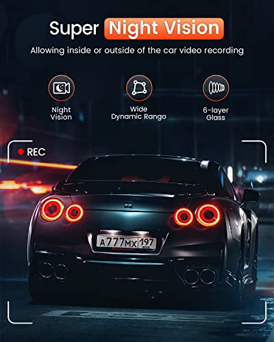 Dash Cam WiFi 2.5K Car Camera, Front Dash Camera for Cars with Night Vision, 24 Hours Parking Mode, WDR, Loop Recording, G-Sensor, 170°Wide Angle, APP, Support 360° Rotation