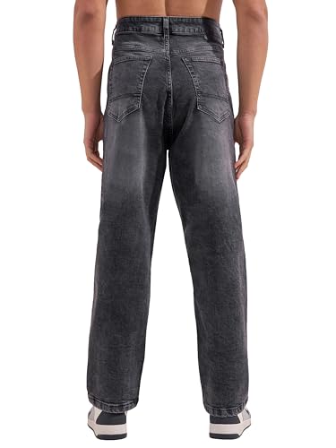 Image of Highlander Men Men's Premium Loose Straight Fit Mid-Rise Cotton Lycra Jeans - Button Closure, Machine Washable, Comfortable All-Day Wear for Casual & Semi-Formal Occasions