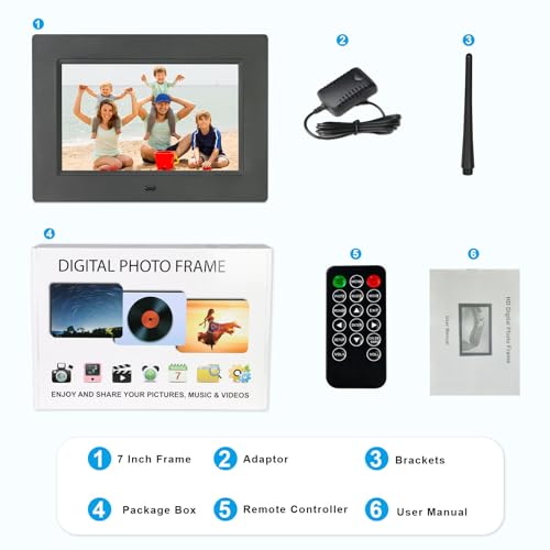 Image of SSINI Digital Picture Frame 7 Inch Electronic Photo Frame & 1024 x 600 High Resolution IPS Widescreen Display - Calendar /Clock Function, MP3 / Photo /Video Player with Remote Control