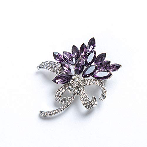TraveT Created Crystal Fancy Vintage Style Brooch Pin Floral Bouquet Brooch for Women Girls Ladies,Purple