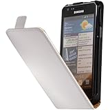 PhoneNatic Kunst-Lederhülle kompatibel mit Samsung Galaxy S2 - Flip-Hülle weiß + 2 Schutzfolien