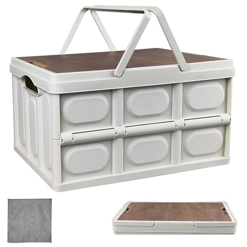 Aromaticaerope Caja Plegable Plastico con Tapa de 30 L, Portátil Caja Camping con Asa, Fabricada en Plástico, Alta Capacidad de Carga, para Acampadas, Viajes, Uso Doméstico y Maleteros de Coche