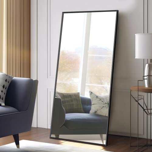 Image of NeuType 47 inchx22 inch Full Length Mirror Aluminum Alloy Frame Dressing Mirror for Bathroom /Bedroom /Living Room /Dining Room /Entry, Wall Mounted or Leaning Against Wall, Black (No Stand)